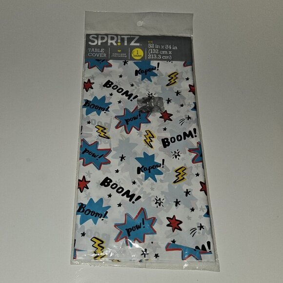 NEW Spritz Boom Pow Kapow 52" x 84" Table Cover Photo Backdrop Super Hero Party - Picture 1 of 4